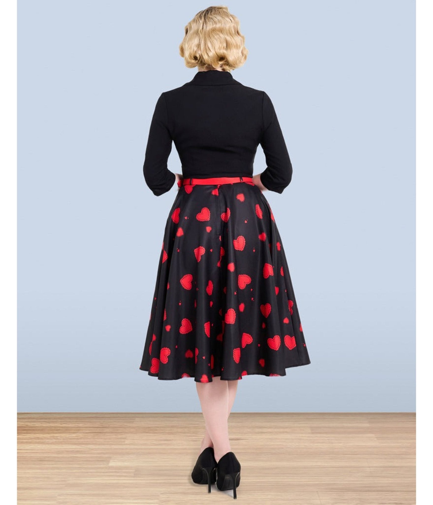 Lindy Bop Red Heart Print Christine Skirt - Unique Vintage - Womens, BOTTOMS, SKIRTS