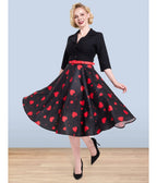 Lindy Bop Red Heart Print Christine Skirt - Unique Vintage - Womens, BOTTOMS, SKIRTS