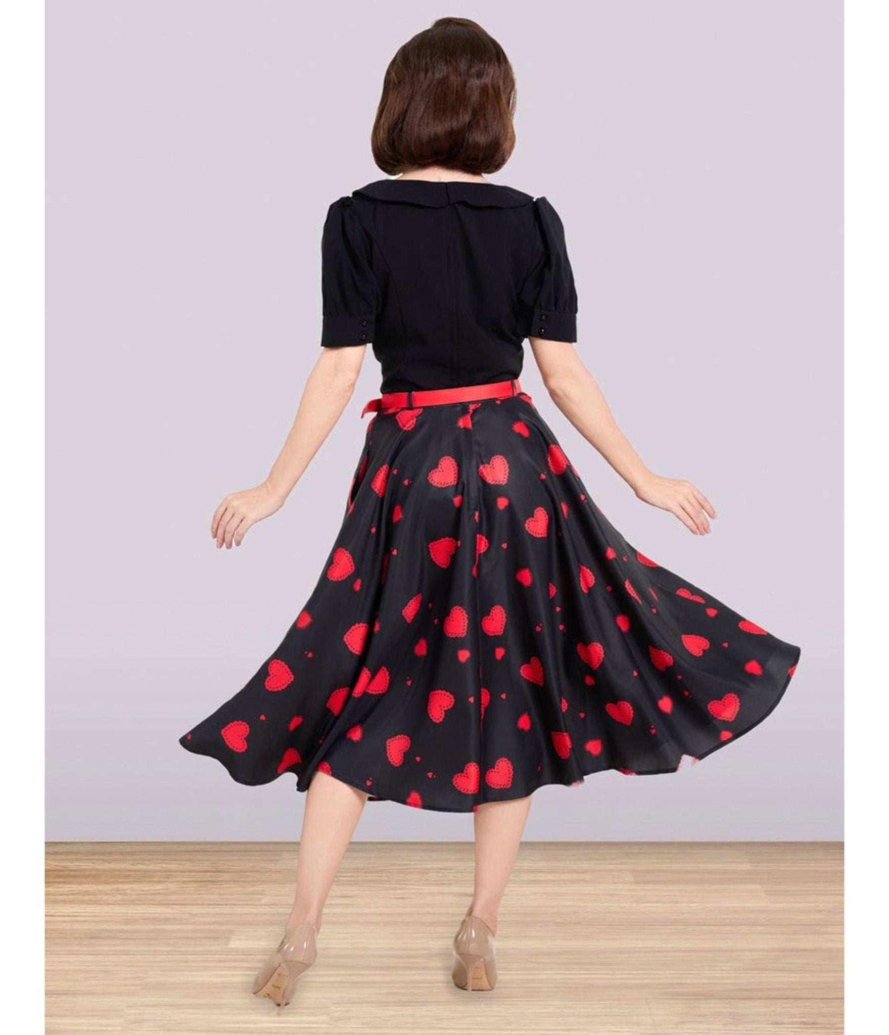Lindy Bop Red Heart Print Christine Skirt - Unique Vintage - Womens, BOTTOMS, SKIRTS