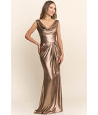 Liquid Bronze Cowl Neck Gown - Unique Vintage - Womens, DRESSES, MAXI