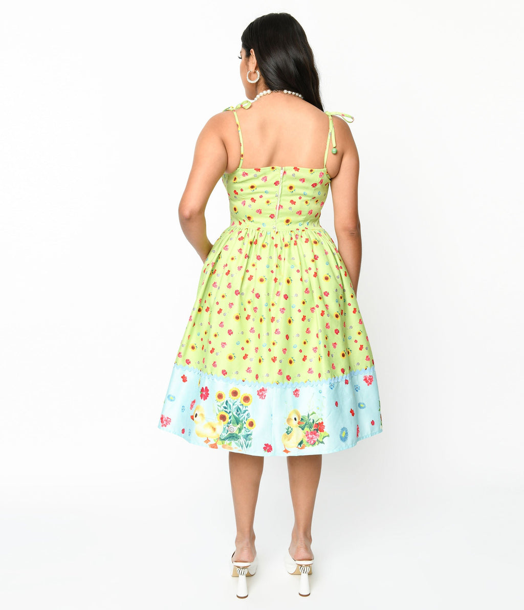Little Golden Books x Unique Vintage Green & Blue Fuzzy Duckling Bobbie Swing Dress - Unique Vintage - Womens, DRESSES, SWING
