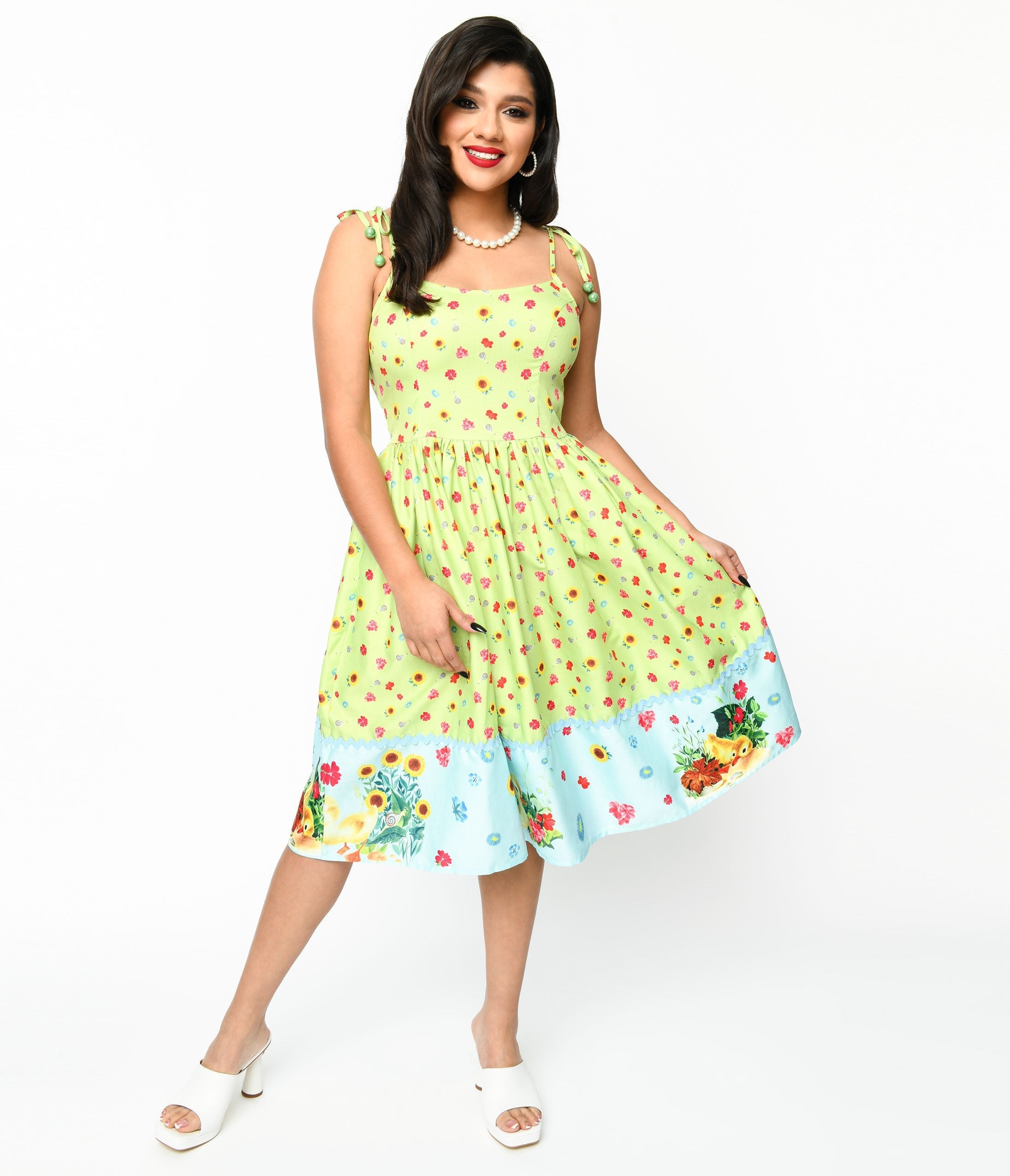 Little Golden Books x Unique Vintage Green & Blue Fuzzy Duckling Bobbie Swing Dress - Unique Vintage - Womens, DRESSES, SWING