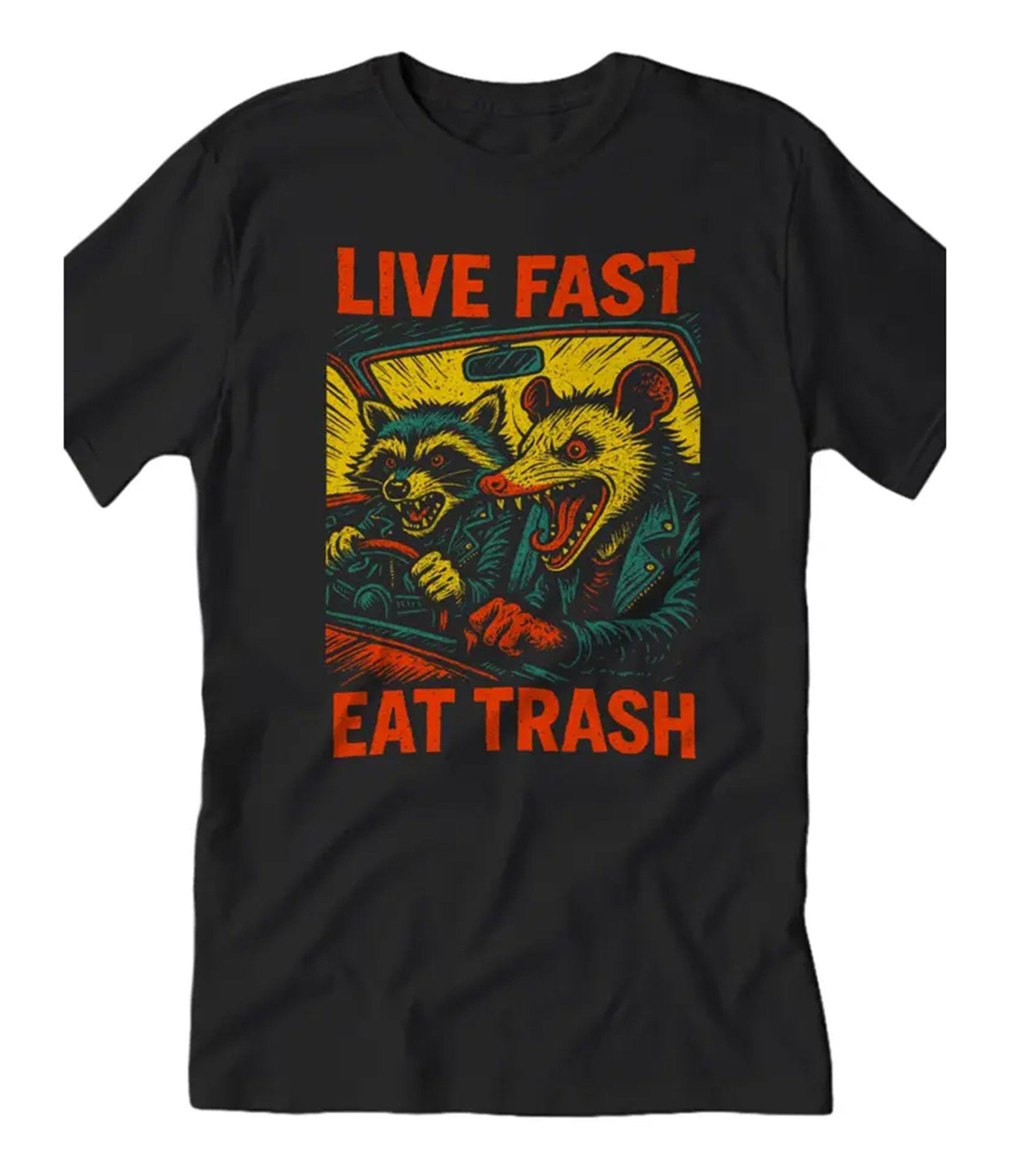 Live Fast Eat Trash Opossum Unisex Graphic Tee - Unique Vintage - Womens, GRAPHIC TEES, TEES