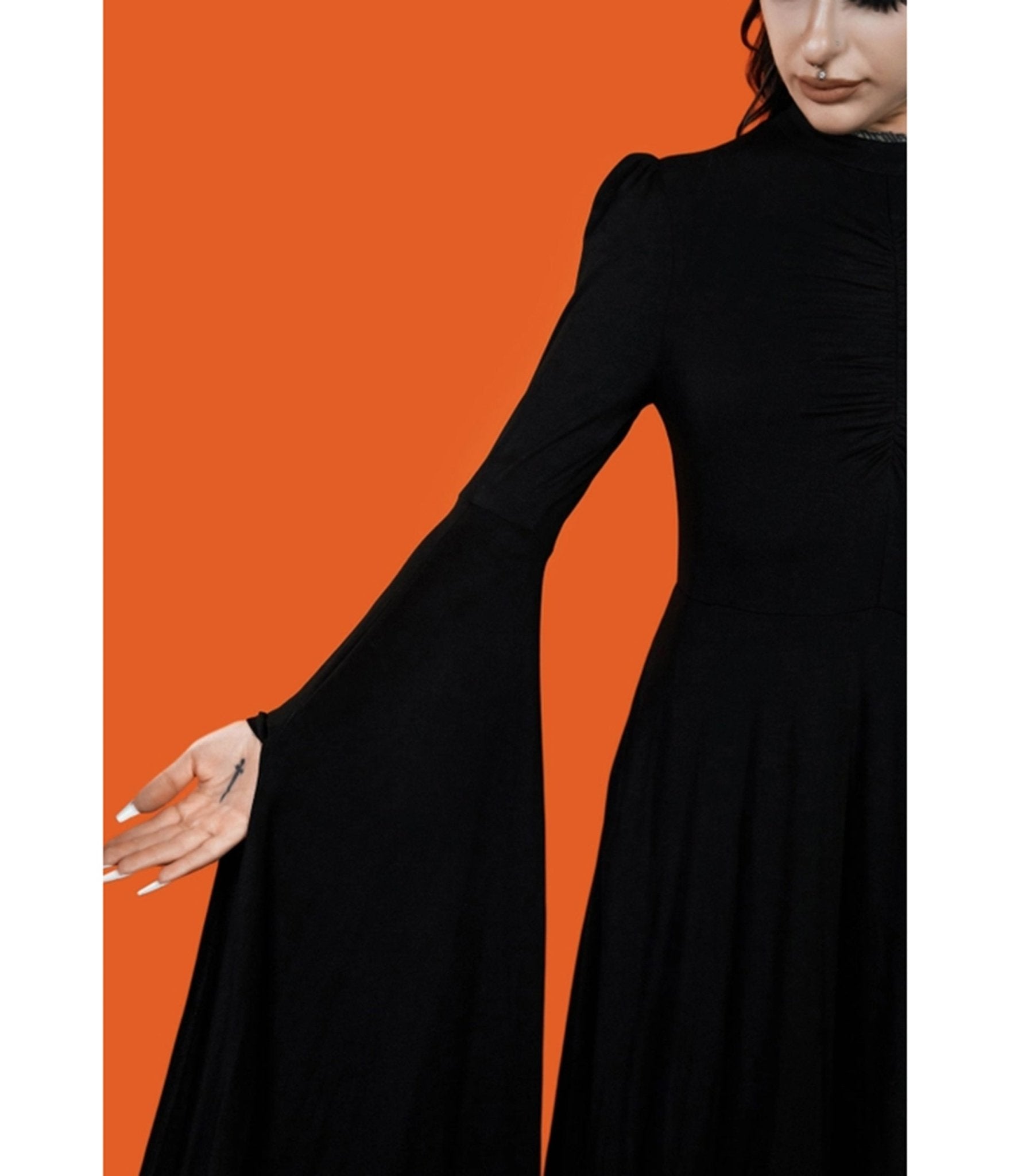 Lively Ghosts Black Bell Sleeve Unhallowed Midi Dress - Unique Vintage - Womens, DRESSES, MIDI