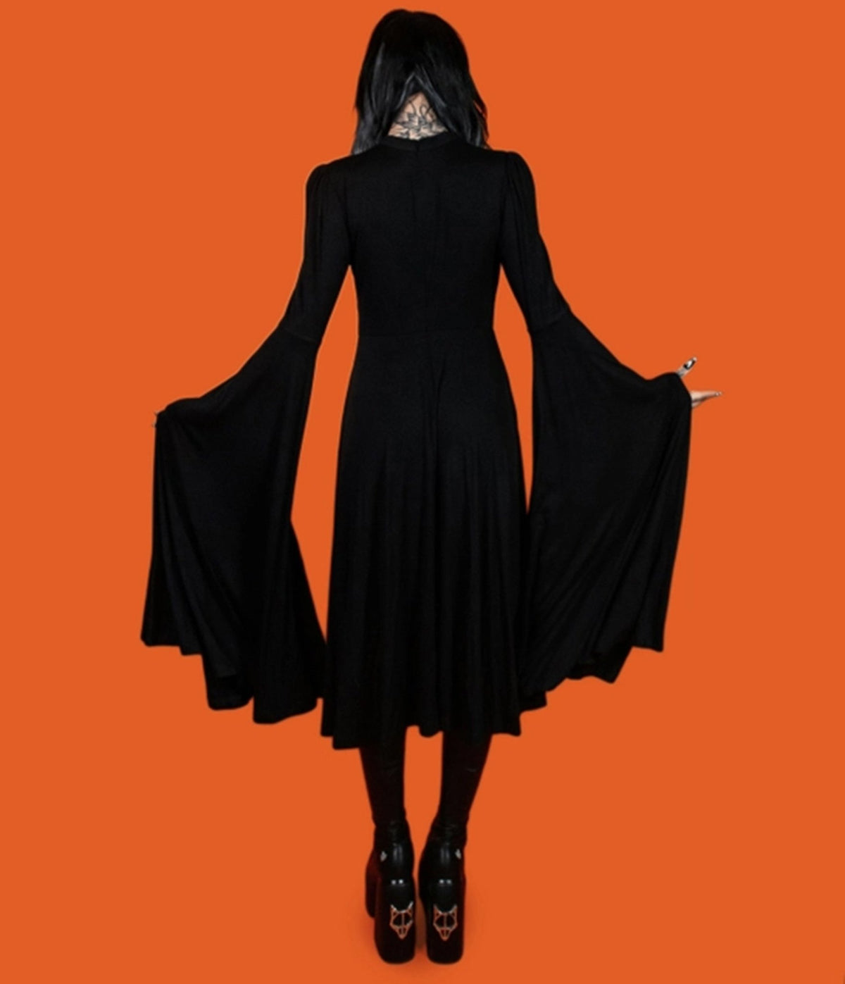 Lively Ghosts Black Bell Sleeve Unhallowed Midi Dress - Unique Vintage - Womens, DRESSES, MIDI