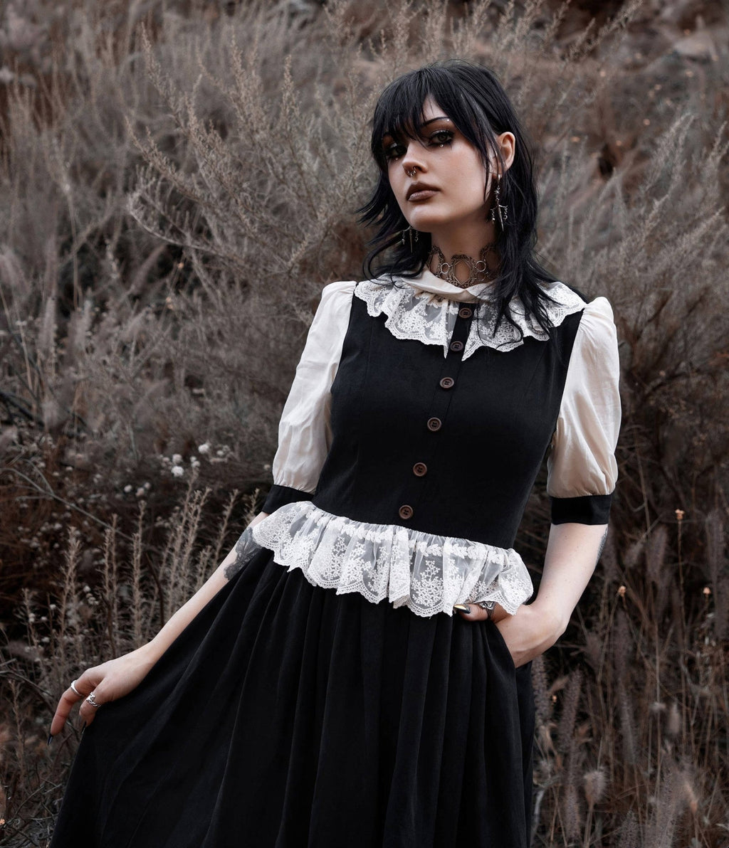 Lively Ghosts Black & White Blackfern Maxi Dress - Unique Vintage - Womens, DRESSES, MAXI