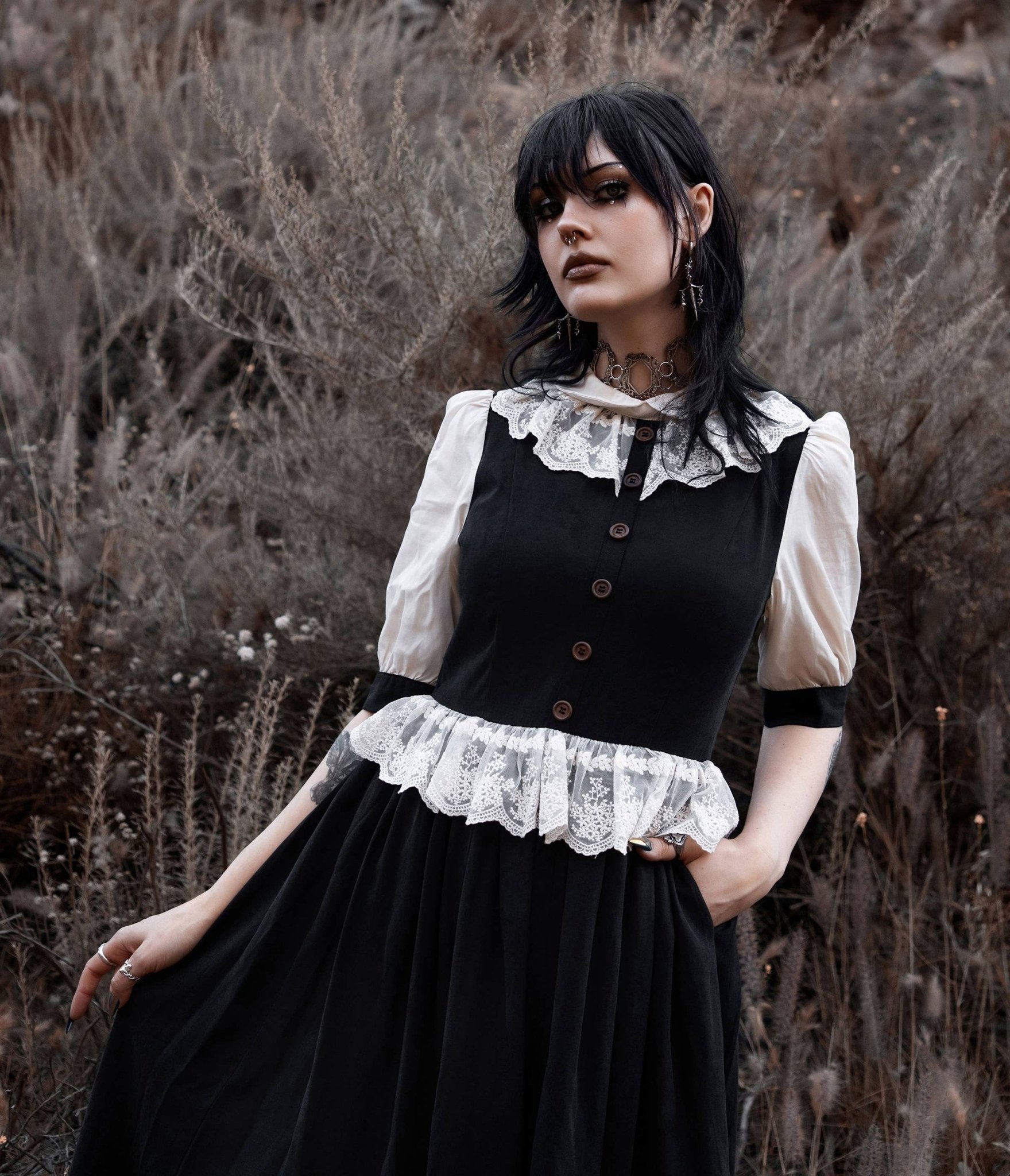 Lively Ghosts Black & White Blackfern Maxi Dress - Unique Vintage - Womens, DRESSES, MAXI