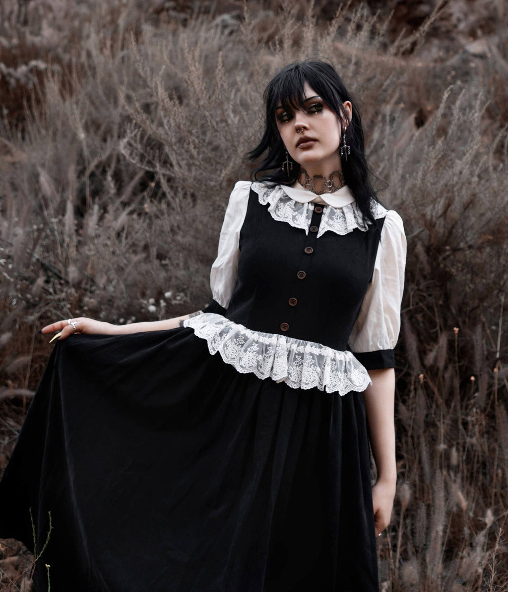 Lively Ghosts Black & White Blackfern Maxi Dress - Unique Vintage - Womens, DRESSES, MAXI