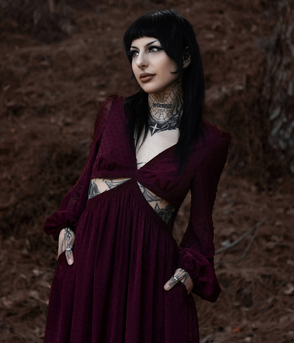 Lively Ghosts Burgundy Cutout Eclipse Maxi Dress - Unique Vintage - Womens, DRESSES, MAXI