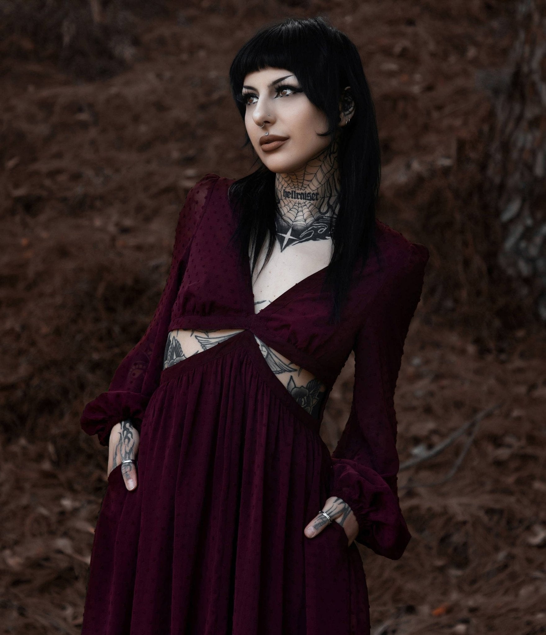 Lively Ghosts Burgundy Cutout Eclipse Maxi Dress - Unique Vintage - Womens, DRESSES, MAXI