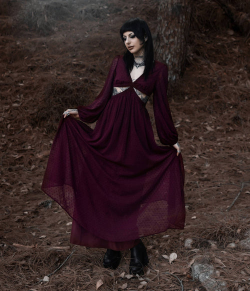maxi dress under 500 Lively Ghosts Burgundy Cutout Eclipse Maxi Dress – Unique Vintage