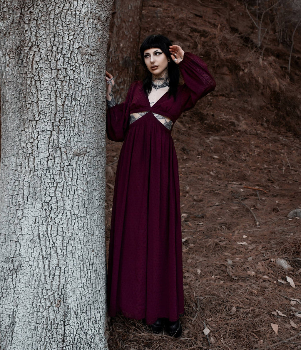 Lively Ghosts Burgundy Cutout Eclipse Maxi Dress - Unique Vintage - Womens, DRESSES, MAXI