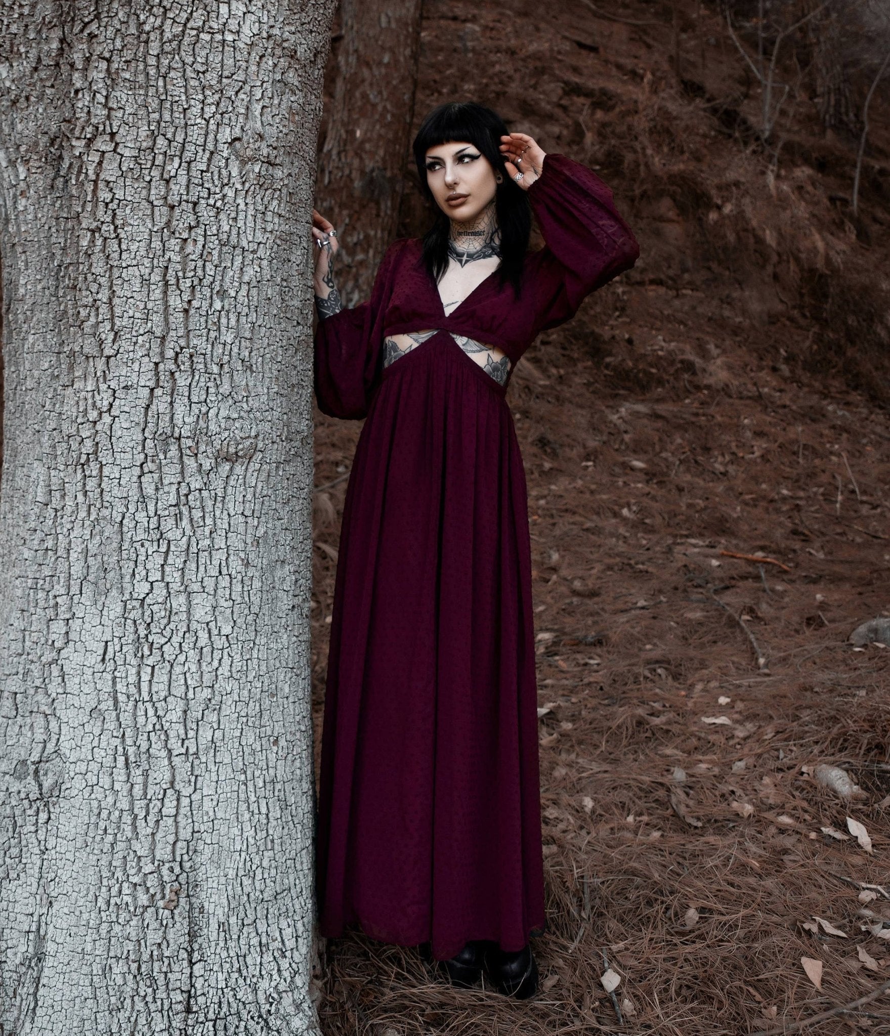 Lively Ghosts Burgundy Cutout Eclipse Maxi Dress Unique Vintage Lively Ghosts Burgundy Cutout Eclipse Maxi Dress Unique Vintage