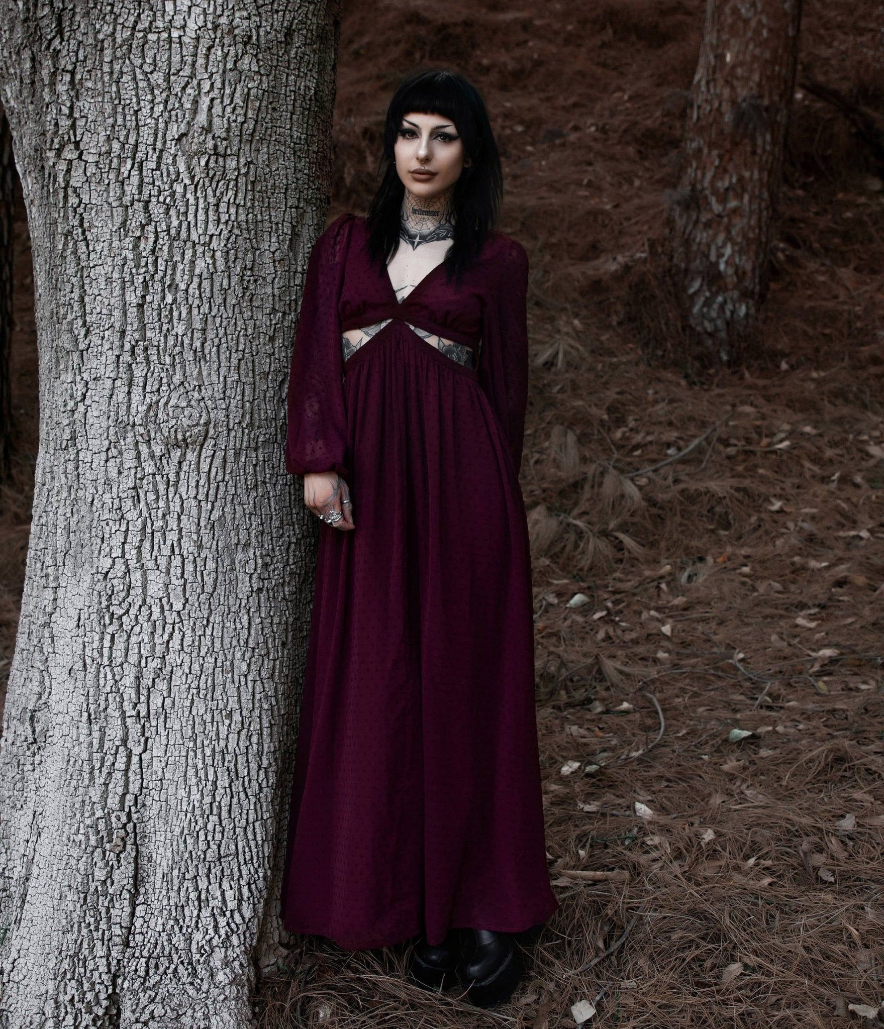 Lively Ghosts Burgundy Cutout Eclipse Maxi Dress - Unique Vintage - Womens, DRESSES, MAXI