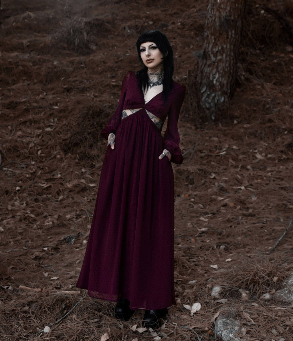 Lively Ghosts Burgundy Cutout Eclipse Maxi Dress - Unique Vintage - Womens, DRESSES, MAXI