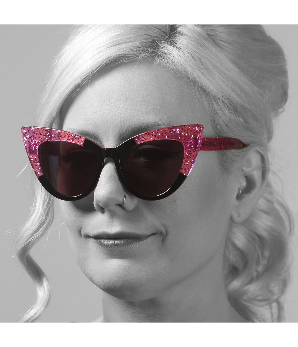 Lux De Ville Black & Pink Queen Bee Sunglasses - Unique Vintage - Womens, ACCESSORIES, SUNGLASSES
