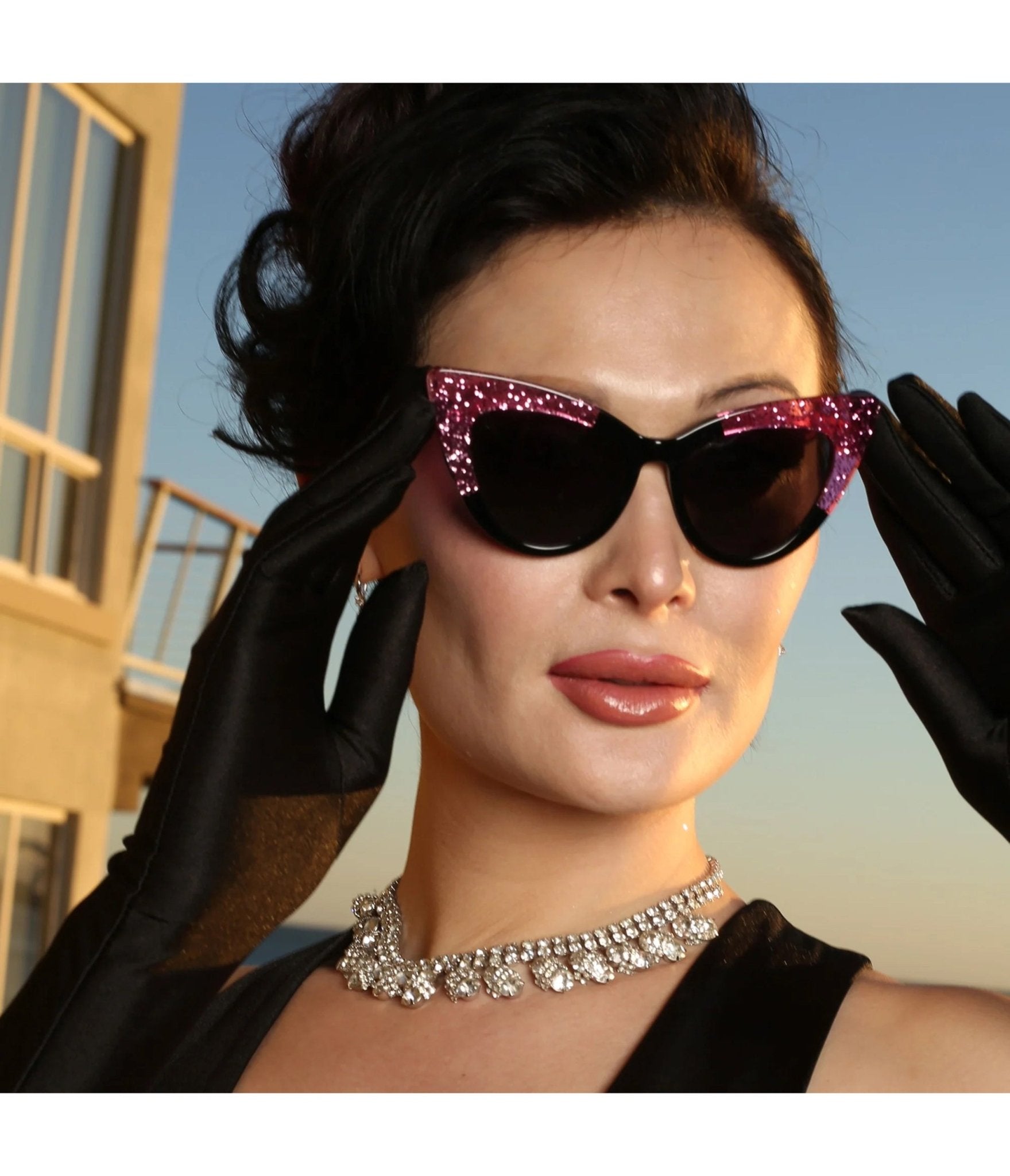 Lux De Ville Black & Pink Queen Bee Sunglasses - Unique Vintage - Womens, ACCESSORIES, SUNGLASSES