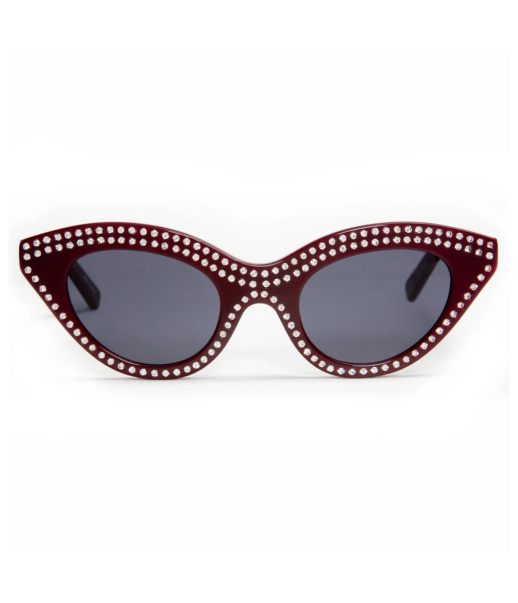 Lux De Ville Red & Silver Rhinestone Auntie Mame Sunglasses - Unique Vintage - Womens, ACCESSORIES, SUNGLASSES