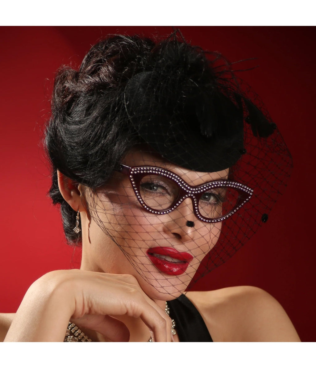 Lux De Ville Red & Silver Rhinestone Auntie Mame Sunglasses - Unique Vintage - Womens, ACCESSORIES, SUNGLASSES