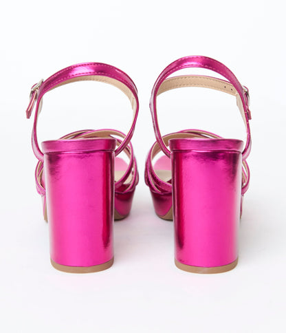 Magenta Metallic Leatherette Heels - Unique Vintage - Womens, SHOES, HEELS