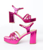 Magenta Metallic Leatherette Heels - Unique Vintage - Womens, SHOES, HEELS