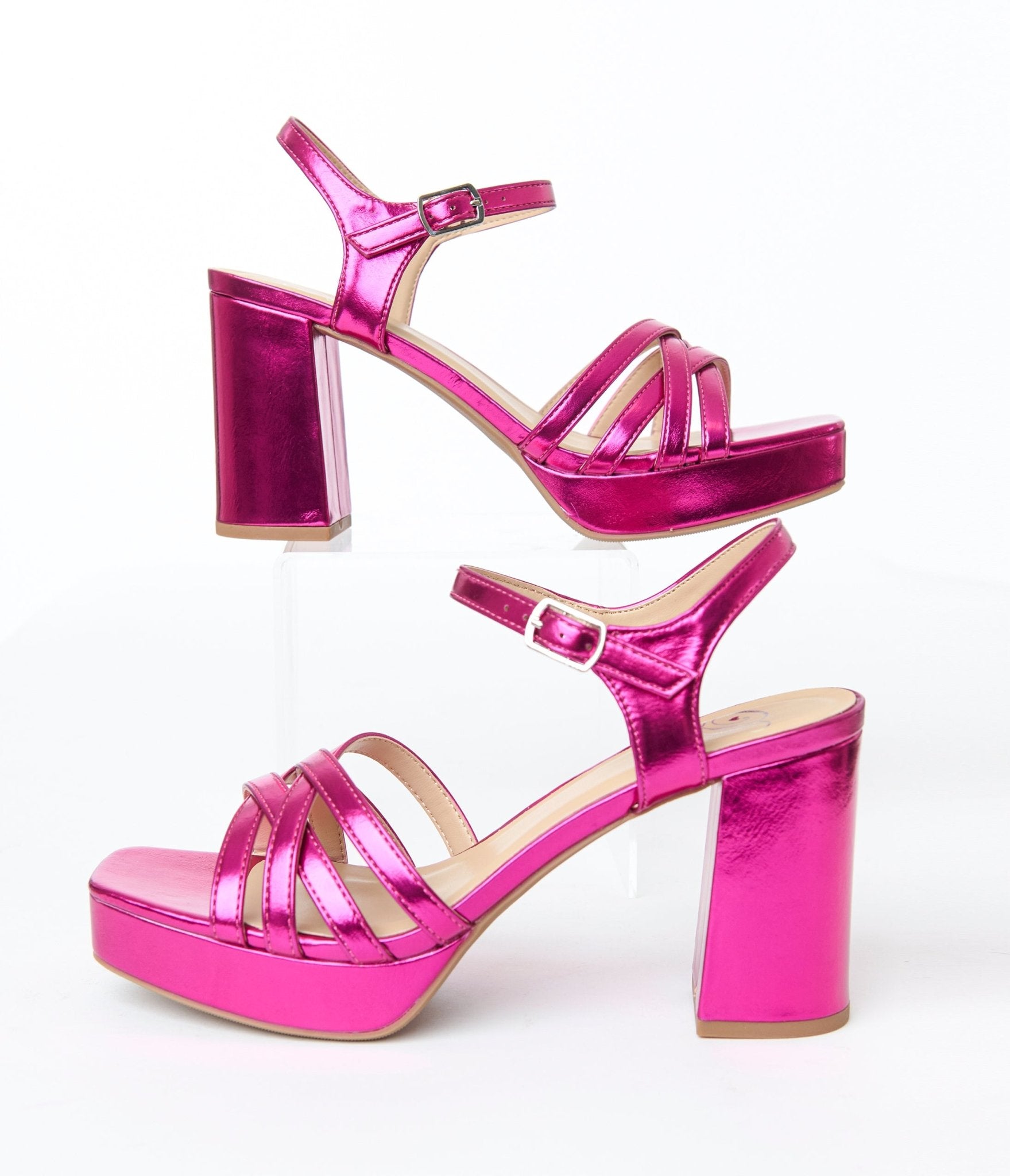 Magenta Metallic Leatherette Heels - Unique Vintage - Womens, SHOES, HEELS