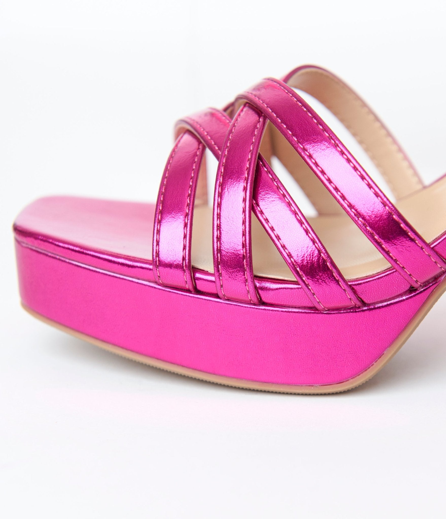 Magenta Metallic Leatherette Heels - Unique Vintage - Womens, SHOES, HEELS