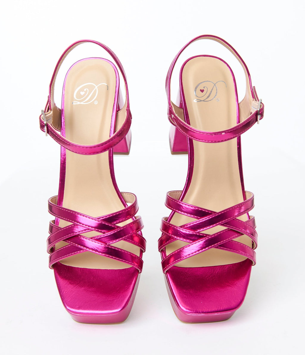 Magenta Metallic Leatherette Heels - Unique Vintage - Womens, SHOES, HEELS