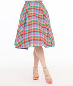 Magnolia Place 1950s Multicolor Madras Plaid Cotton Sally Swing Skirt - Unique Vintage - Womens, BOTTOMS, SKIRTS