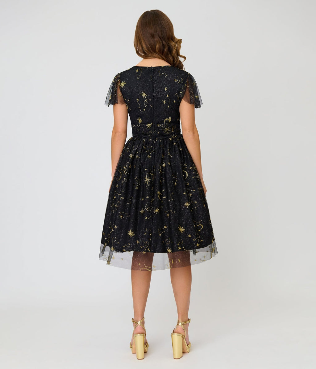 Magnolia Place Black Celestial Midori Swing Dress - Unique Vintage - Womens, DRESSES, SWING