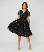 Magnolia Place Black Celestial Midori Swing Dress - Unique Vintage - Womens, DRESSES, SWING