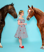 Magnolia Place Black Gingham & Red Rose Embroidered Barbara Swing Dress - Unique Vintage - Womens, DRESSES, SWING