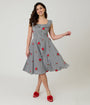 Magnolia Place Black Gingham & Red Rose Embroidered Barbara Swing Dress