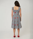 Magnolia Place Black Gingham & Red Rose Embroidered Barbara Swing Dress - Unique Vintage - Womens, DRESSES, SWING