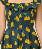 Magnolia Place Black & Yellow Pear Print Barbara Swing Dress - Unique Vintage - Womens, DRESSES, SWING