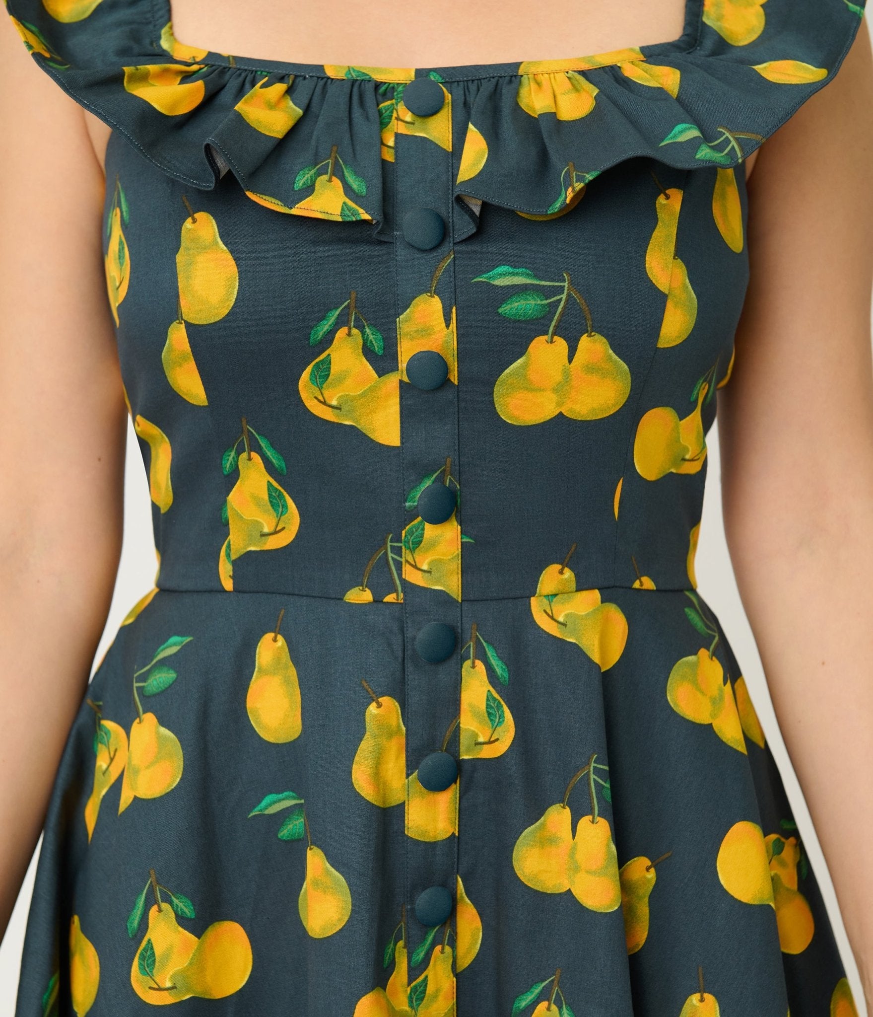 Magnolia Place Black & Yellow Pear Print Barbara Swing Dress - Unique Vintage - Womens, DRESSES, SWING