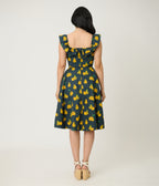 Magnolia Place Black & Yellow Pear Print Barbara Swing Dress - Unique Vintage - Womens, DRESSES, SWING