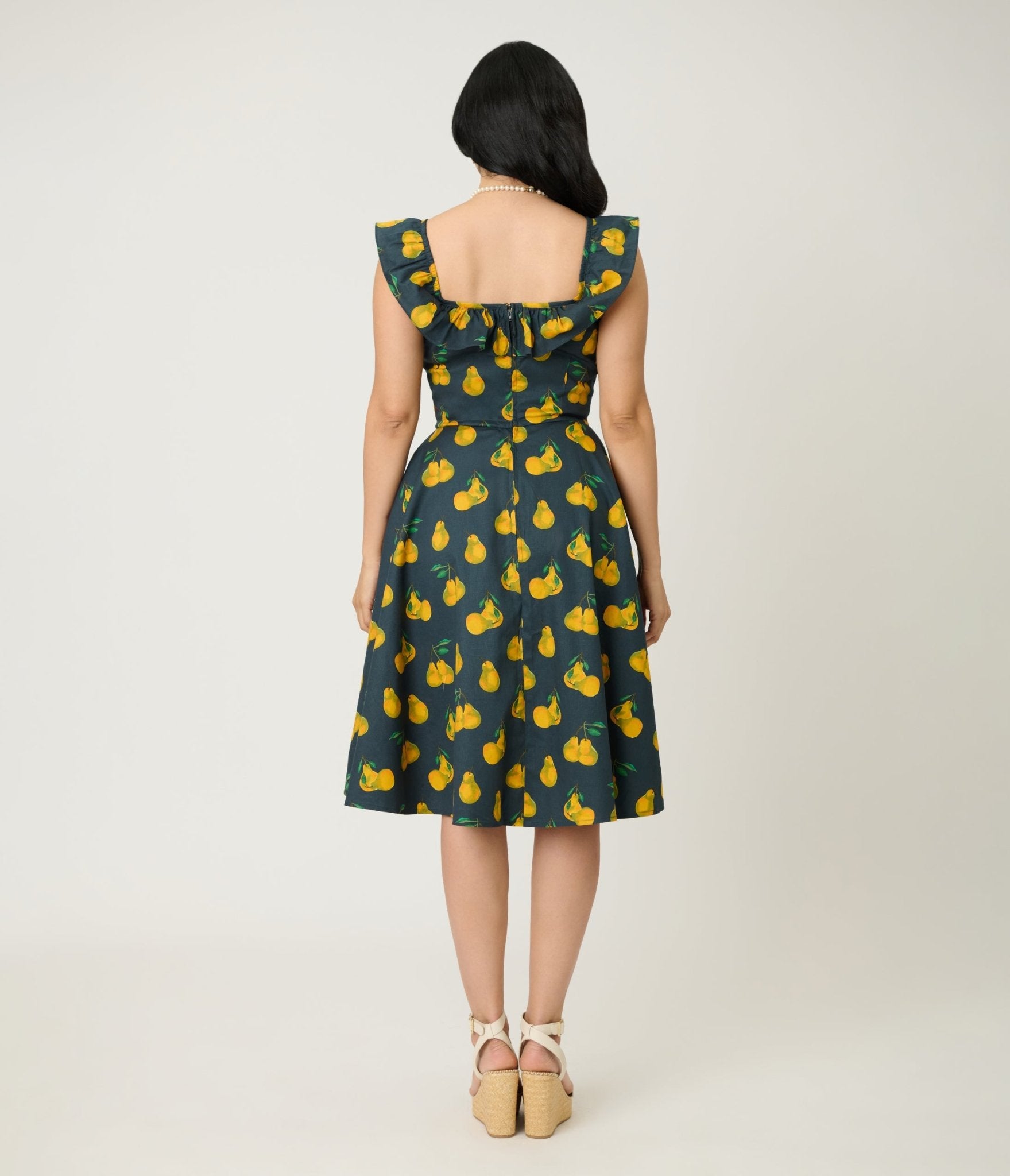 Magnolia Place Black & Yellow Pear Print Barbara Swing Dress - Unique Vintage - Womens, DRESSES, SWING