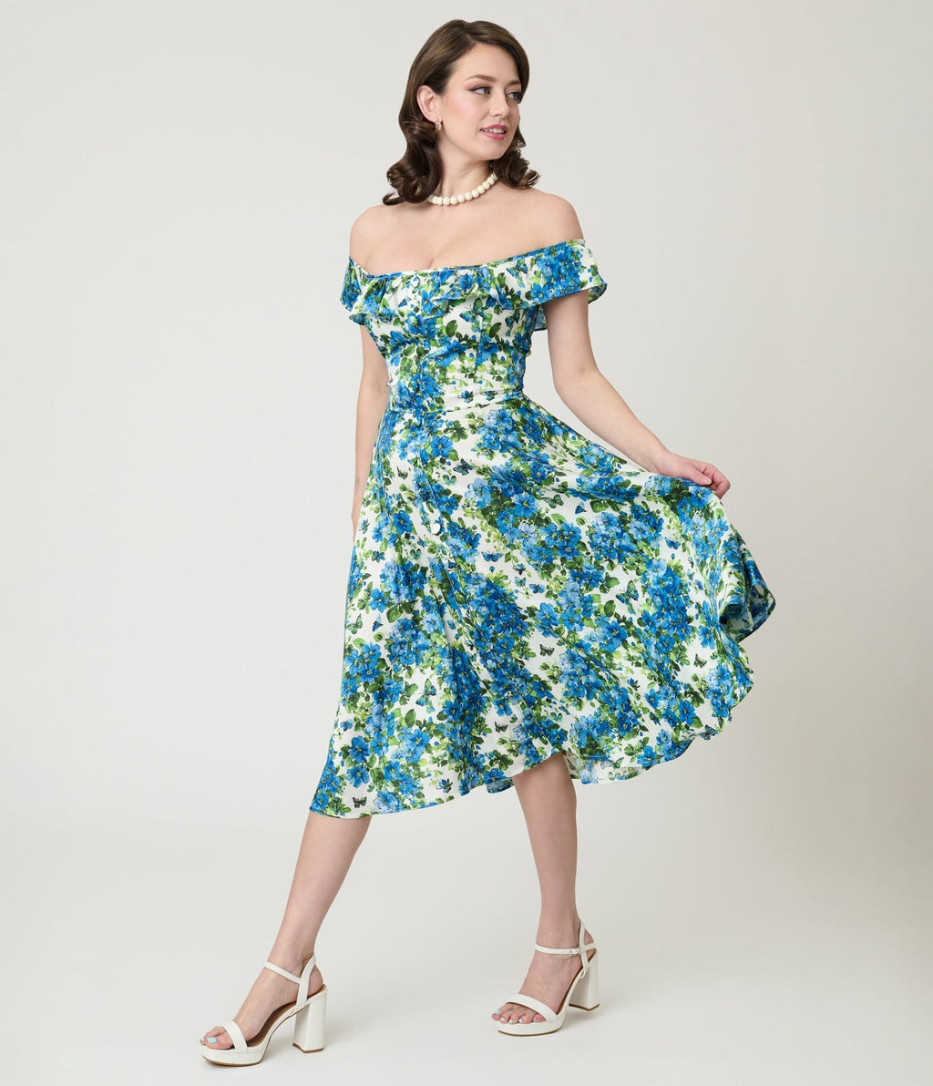 Magnolia Place Blue Floral Barbara Swing Dress Unique Vintage Magnolia Place Blue Floral Barbara Swing Dress Unique Vintage