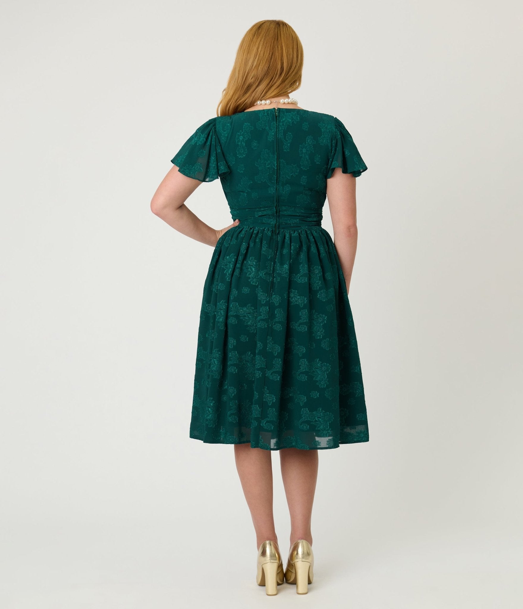 Magnolia Place Emerald Floral Jacquard Midori Swing Dress Unique Vintage Magnolia Place Emerald Floral Jacquard Midori Swing Dress Unique Vintage