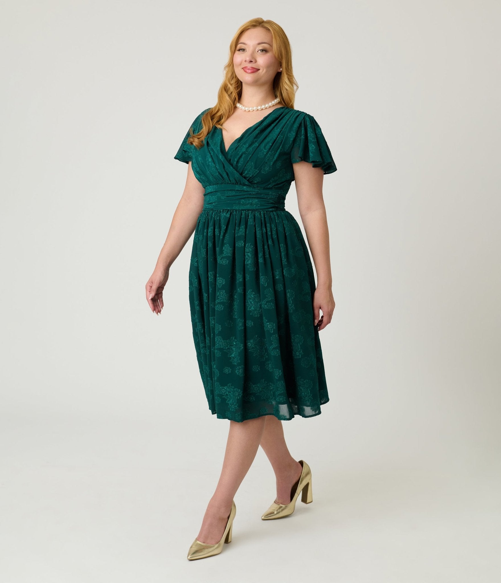Magnolia Place Emerald Floral Jacquard Midori Swing Dress Unique Vintage Magnolia Place Emerald Floral Jacquard Midori Swing Dress Unique Vintage