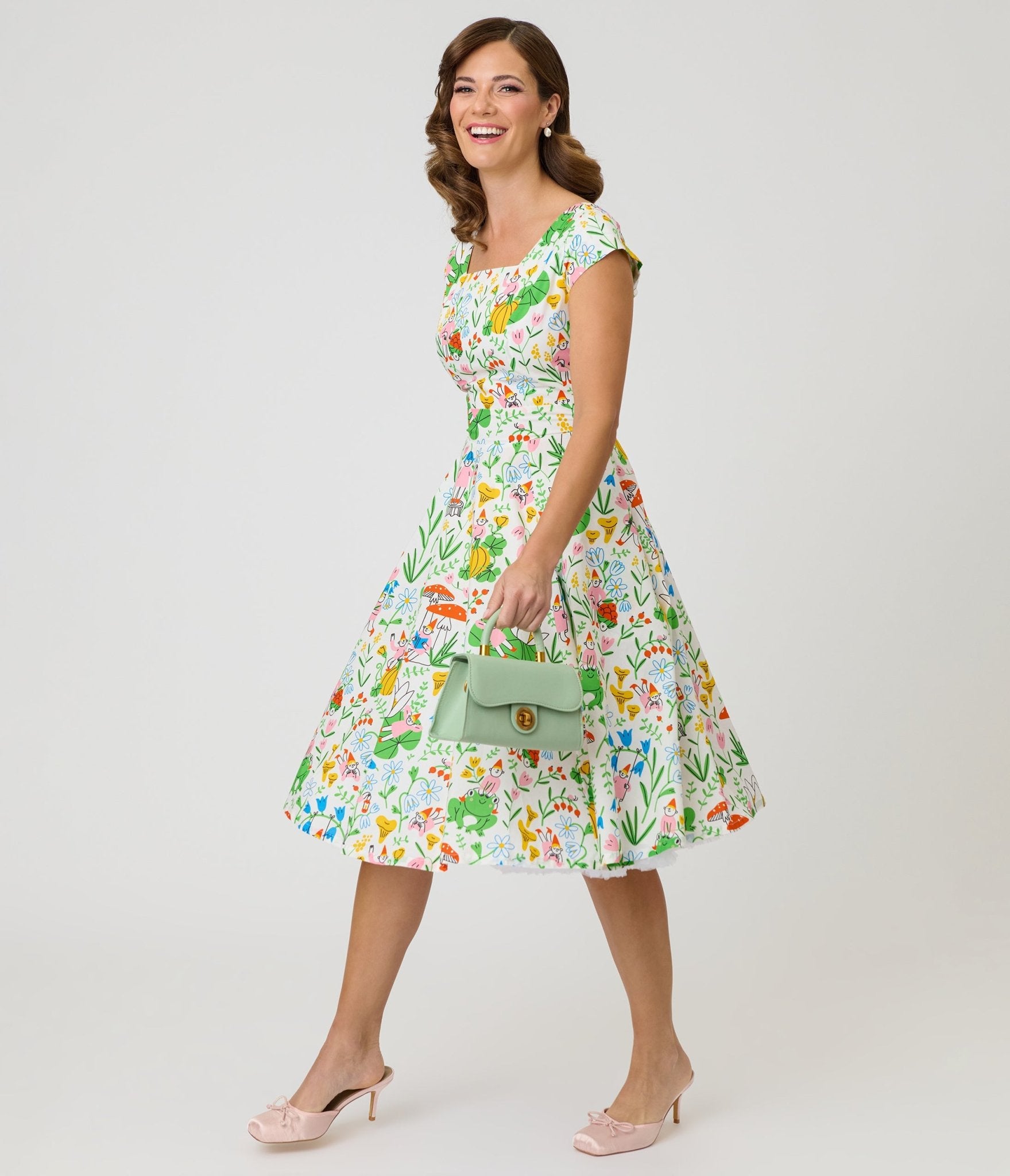 Magnolia Place Gnome & Frog Anna Swing Dress - Unique Vintage - Womens, DRESSES, SWING