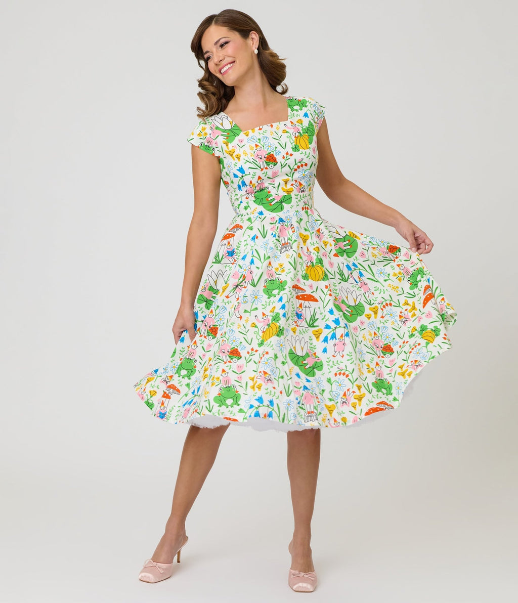 Magnolia Place Gnome & Frog Anna Swing Dress - Unique Vintage - Womens, DRESSES, SWING