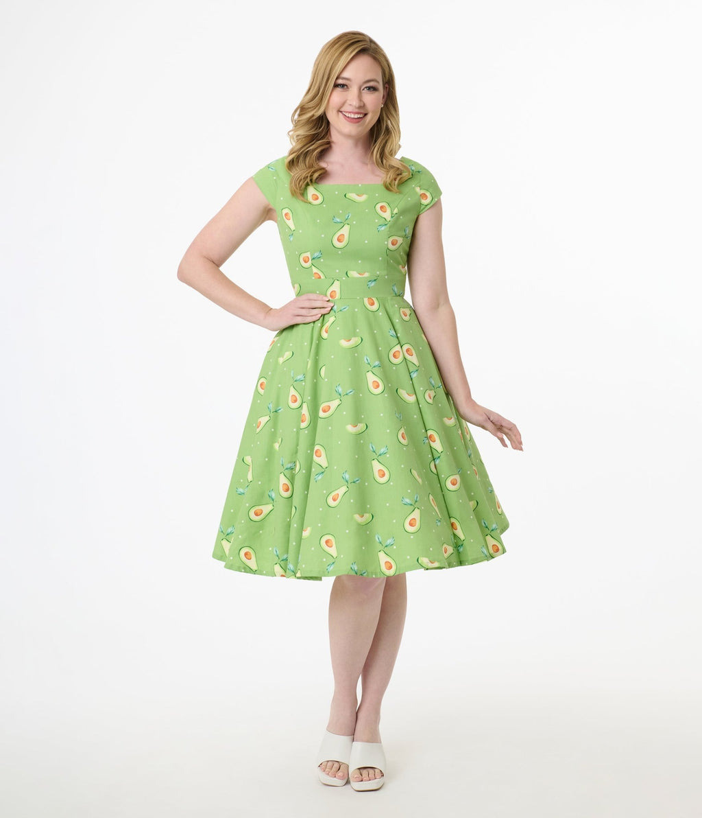 Magnolia Place Green Avocado Print Anna Cotton Swing Dress