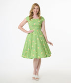 Magnolia Place Green Avocado Print Anna Cotton Swing Dress - Unique Vintage - Womens, DRESSES, SWING