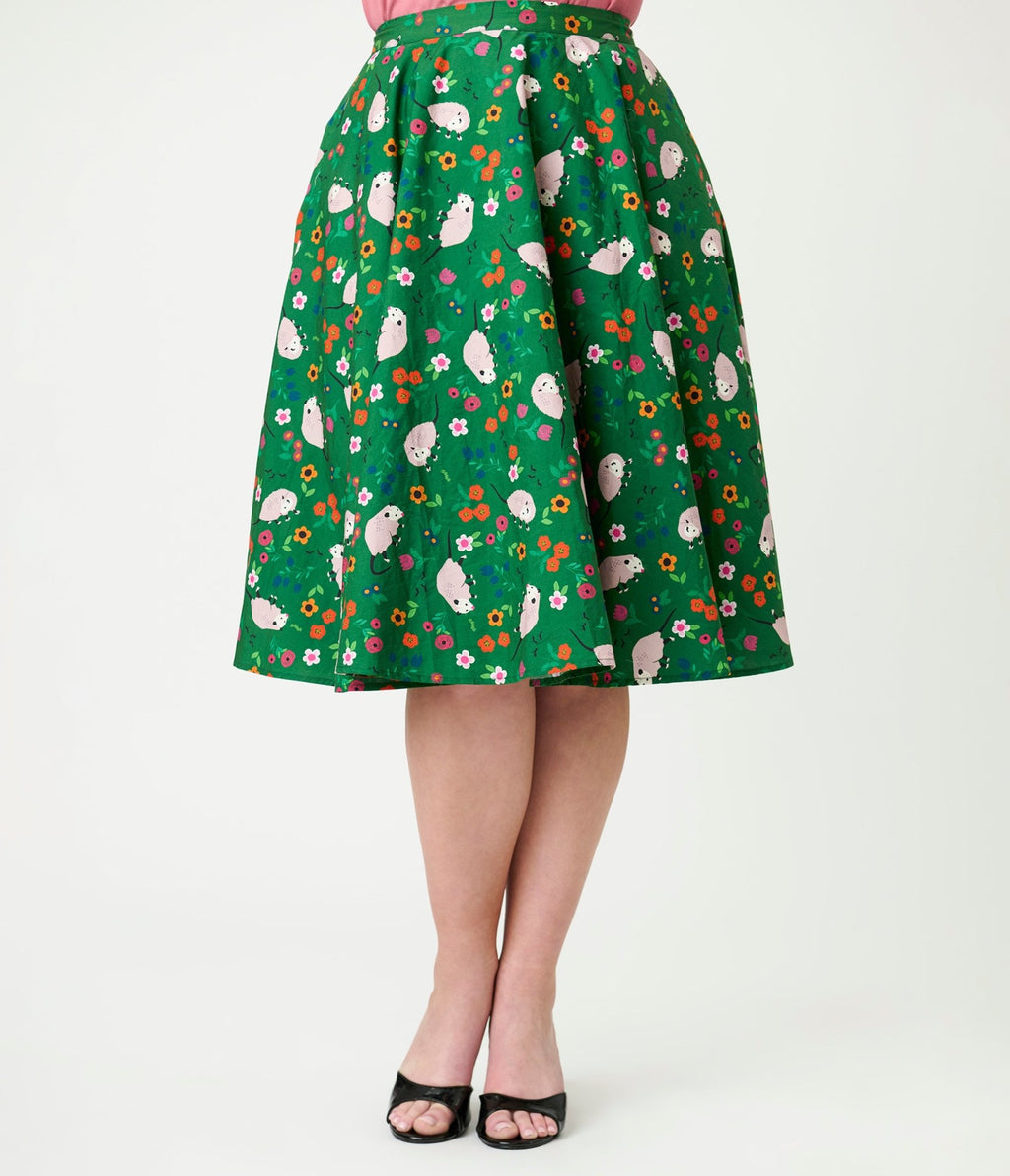 Magnolia Place Green Awesome Opossum Sally Swing Skirt - Unique Vintage - Womens, BOTTOMS, SKIRTS