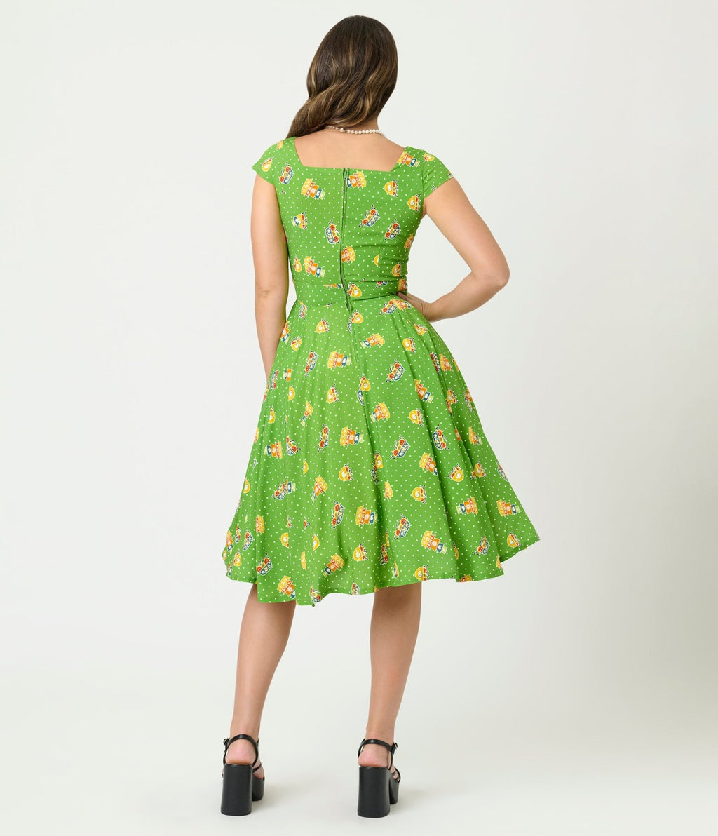 Magnolia Place Green Pyrex Print Anna Swing Dress - Unique Vintage - Womens, DRESSES, SWING