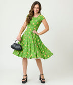 Magnolia Place Green Pyrex Print Anna Swing Dress - Unique Vintage - Womens, DRESSES, SWING