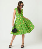 Magnolia Place Green Pyrex Print Anna Swing Dress - Unique Vintage - Womens, DRESSES, SWING