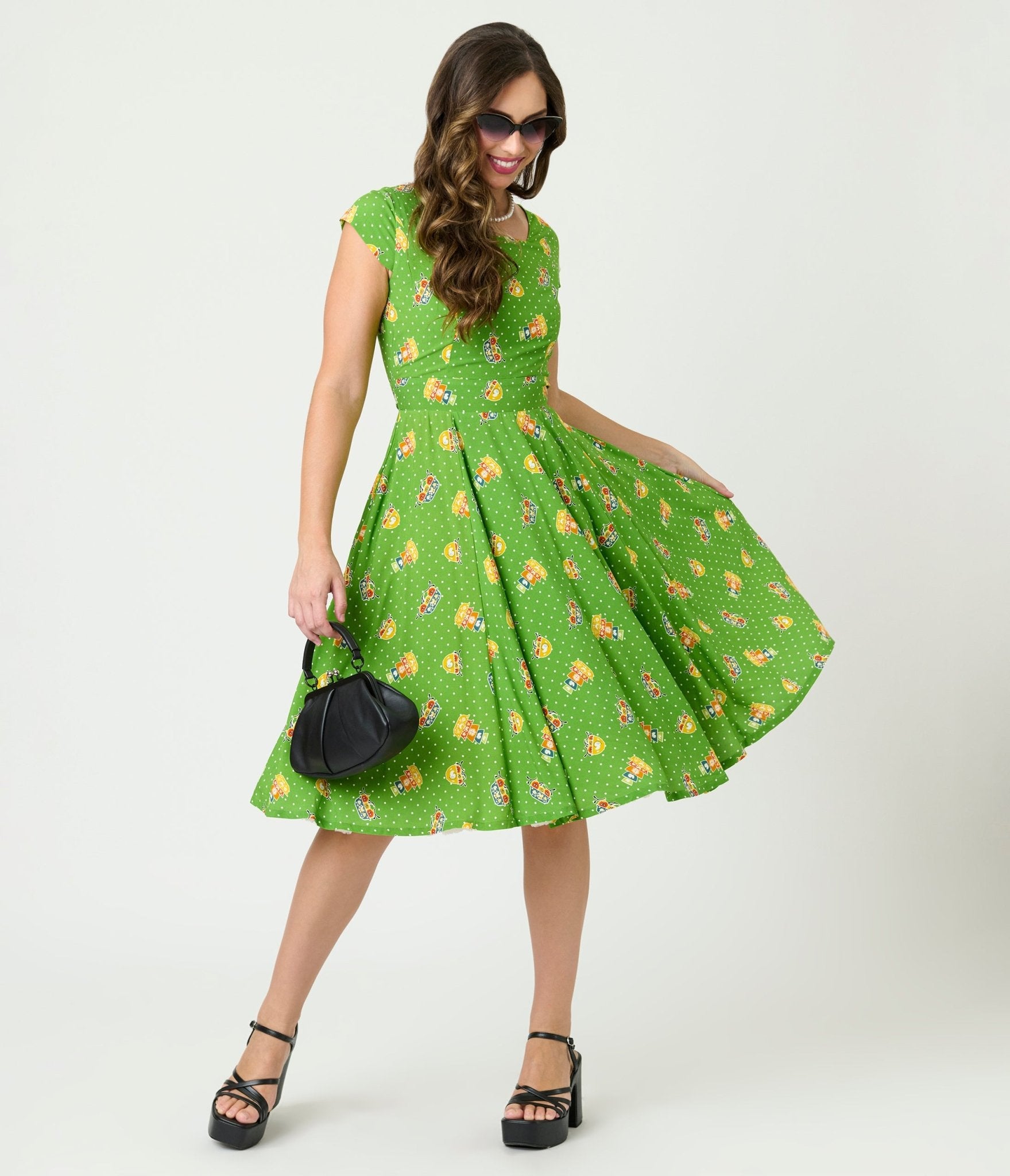 Magnolia Place Green Pyrex Print Anna Swing Dress - Unique Vintage - Womens, DRESSES, SWING